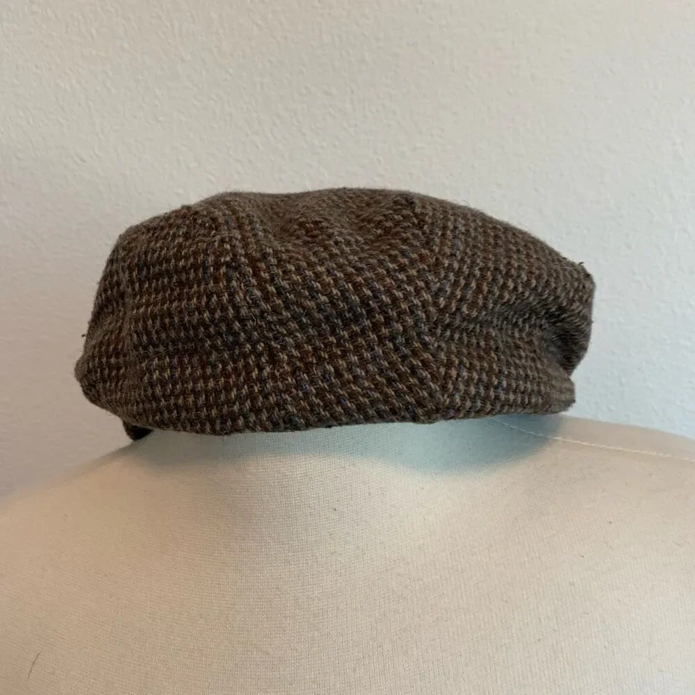 Vintage Brown Plaid Wool Captains Hat Cabbie Cab Hat Unisex - Picture 3 of 8